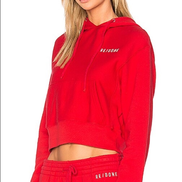 Re/Done Tops - Re/done “The hard crop” hoodie red XS